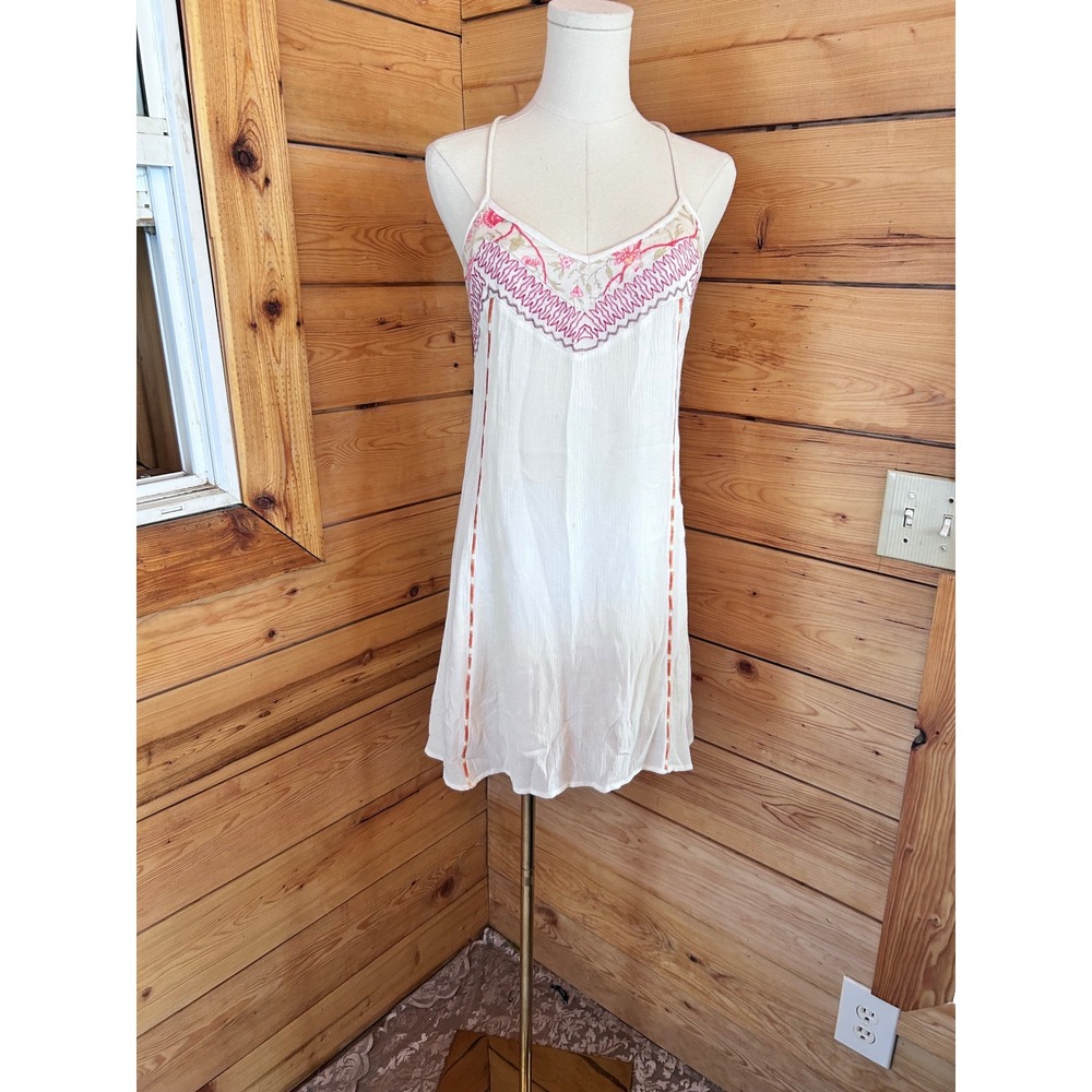 Embroidered Frock Mini Dress Womens Extra Small White Pink Band of Gypsies